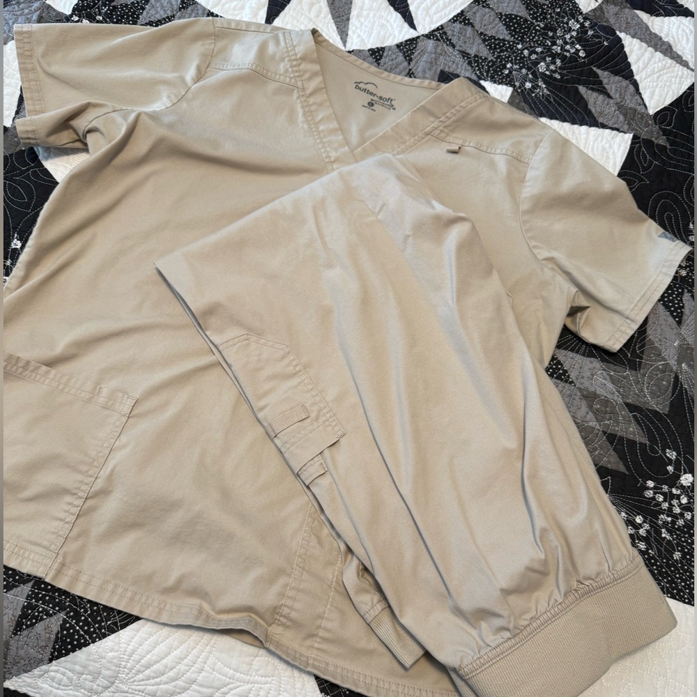 Butter-Soft Stretch Tan Scrub Set